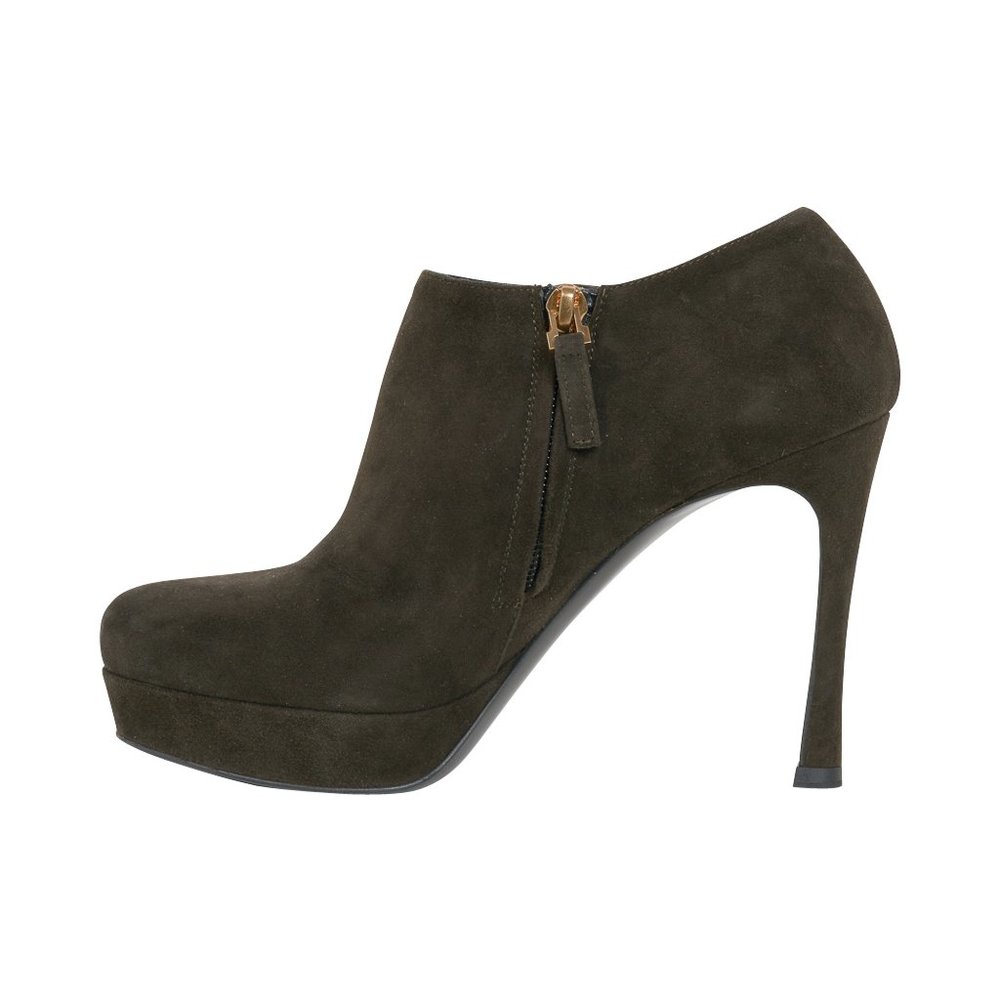 YSL Bootie Dark Green Suede Ankle Boot Yves Saint Laurent 36.5 / 6.5 - Picture 3 of 6